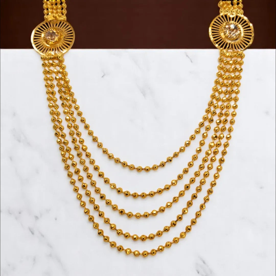 Gold-plated necklace long with earrings set - gold