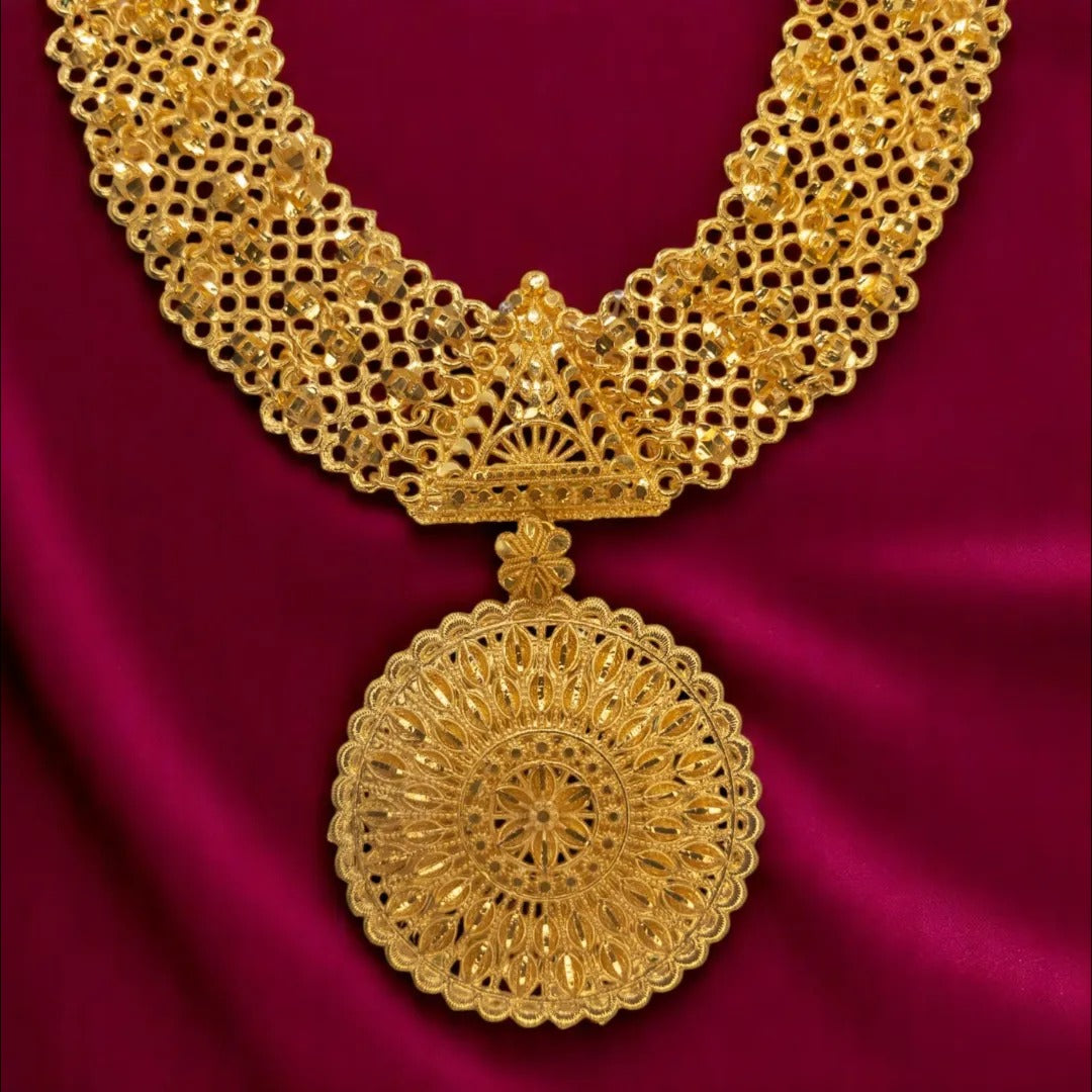 Gold-plated necklace long with earrings set - gold