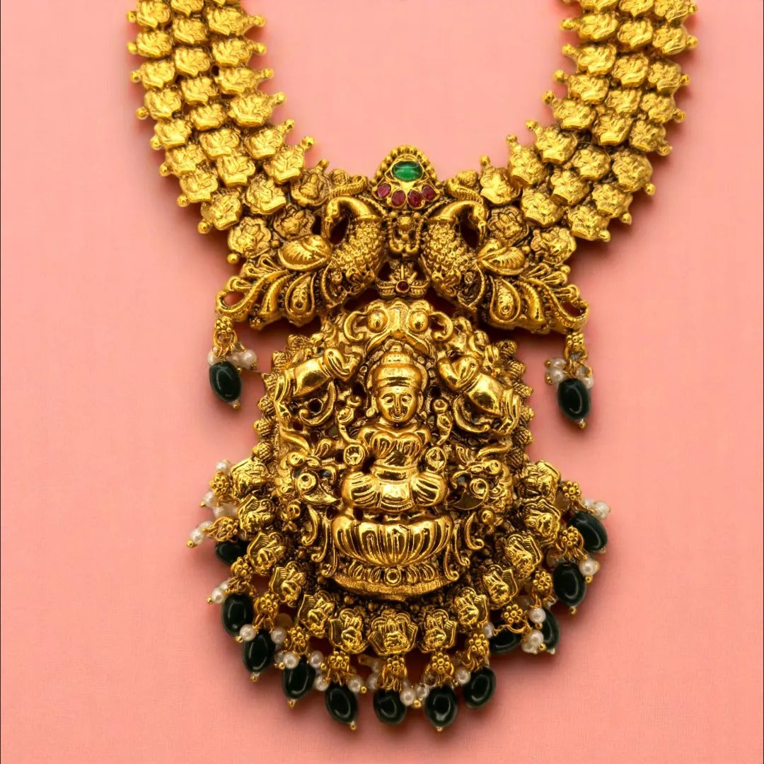 Tempel Halskette lang mit Ohrringe Set - gold