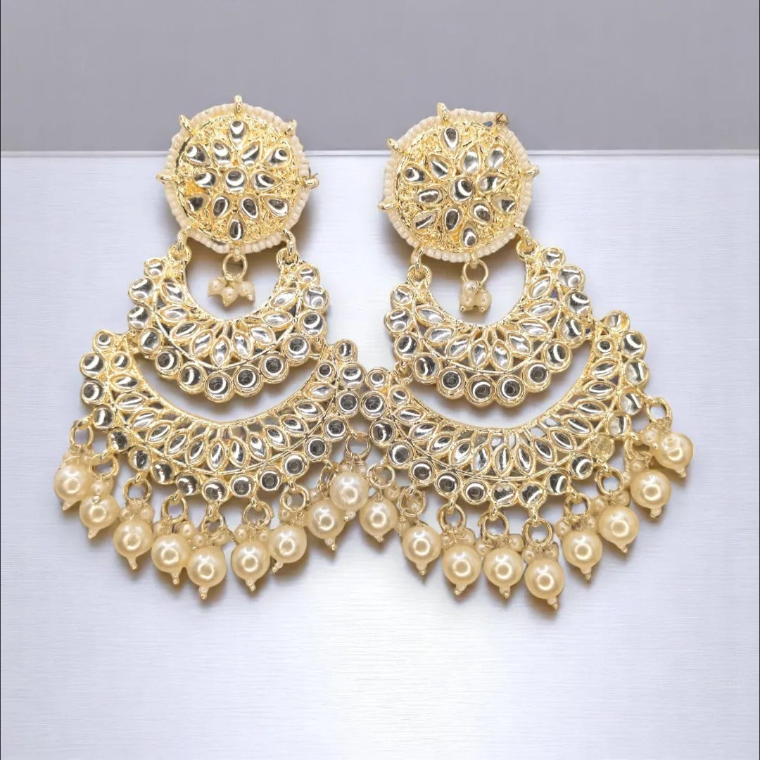 Kundan Halskette mit Ohrringe & Tikka - gold | weiß
