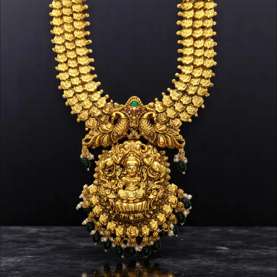 Temple Necklace Long with Earrings Set - gold