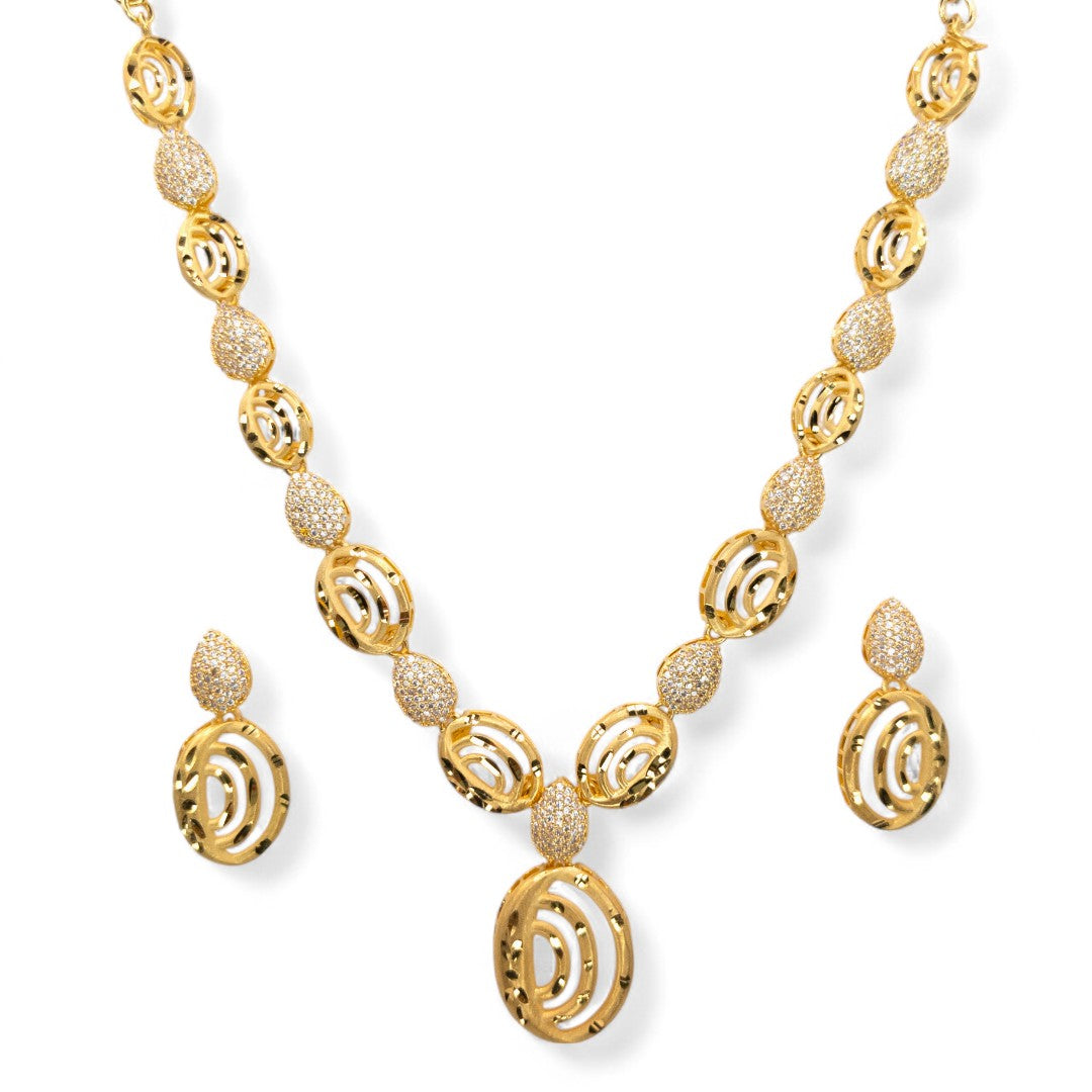 Trendy - Halskette mit Ohrringe - Micro Plate Gold | weiß