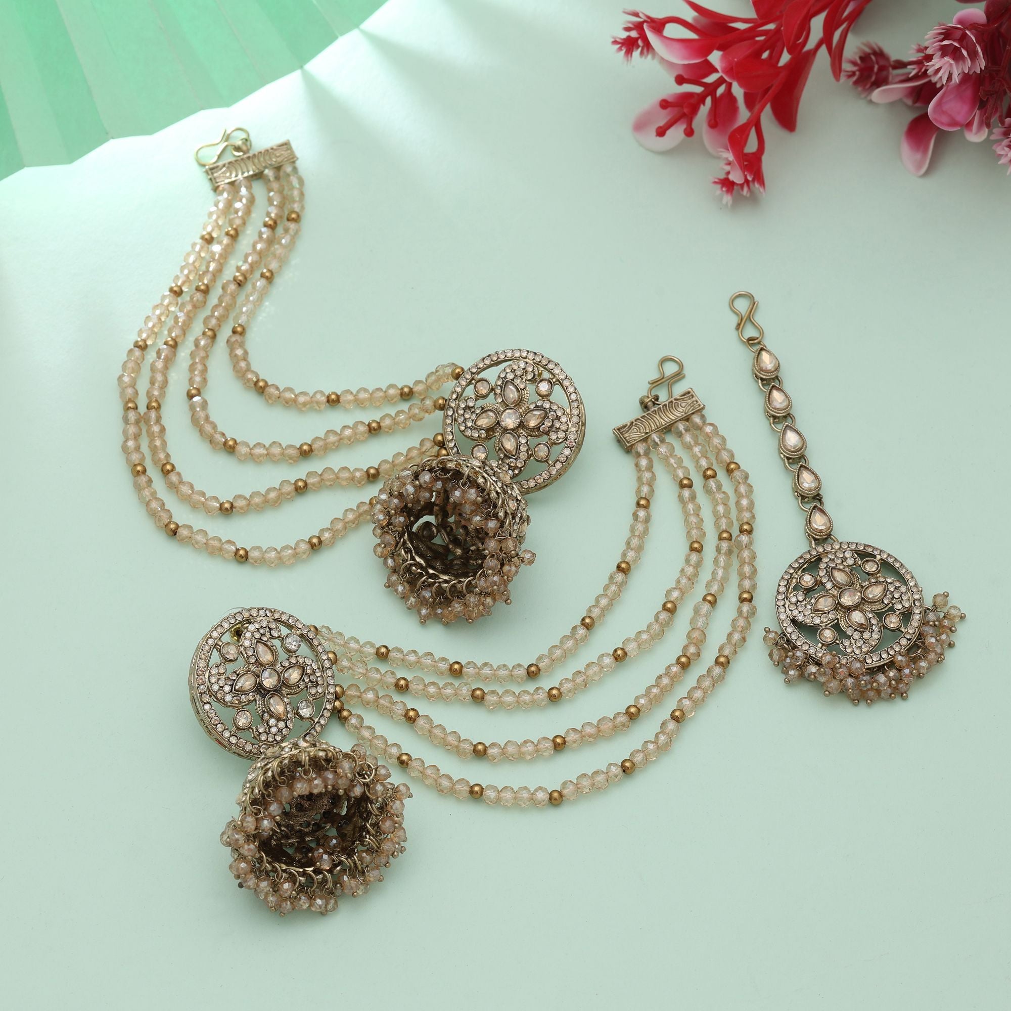 Kundan Ohrringe mit Tikka - Jumkha | Gold