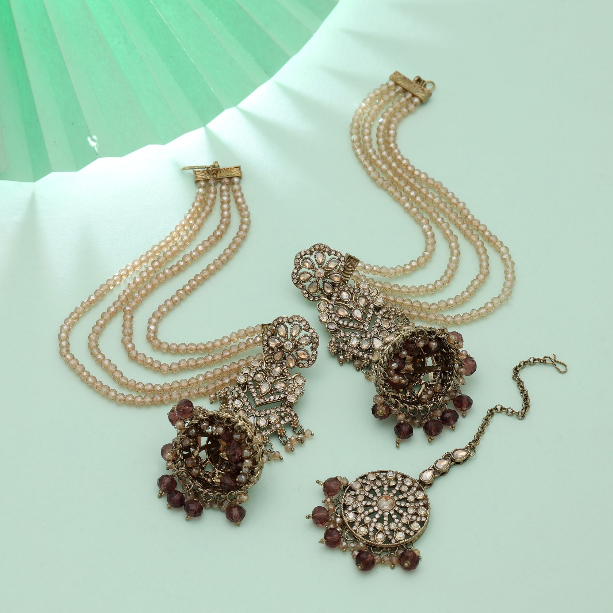 Kundan Earrings with Tikka - Jumkha | gold | red