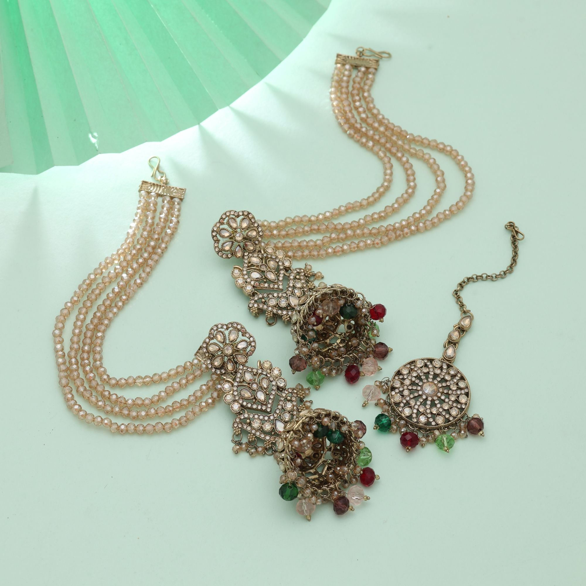 Kundan Ohrringe mit Tikka - Jumkha | gold | multi color