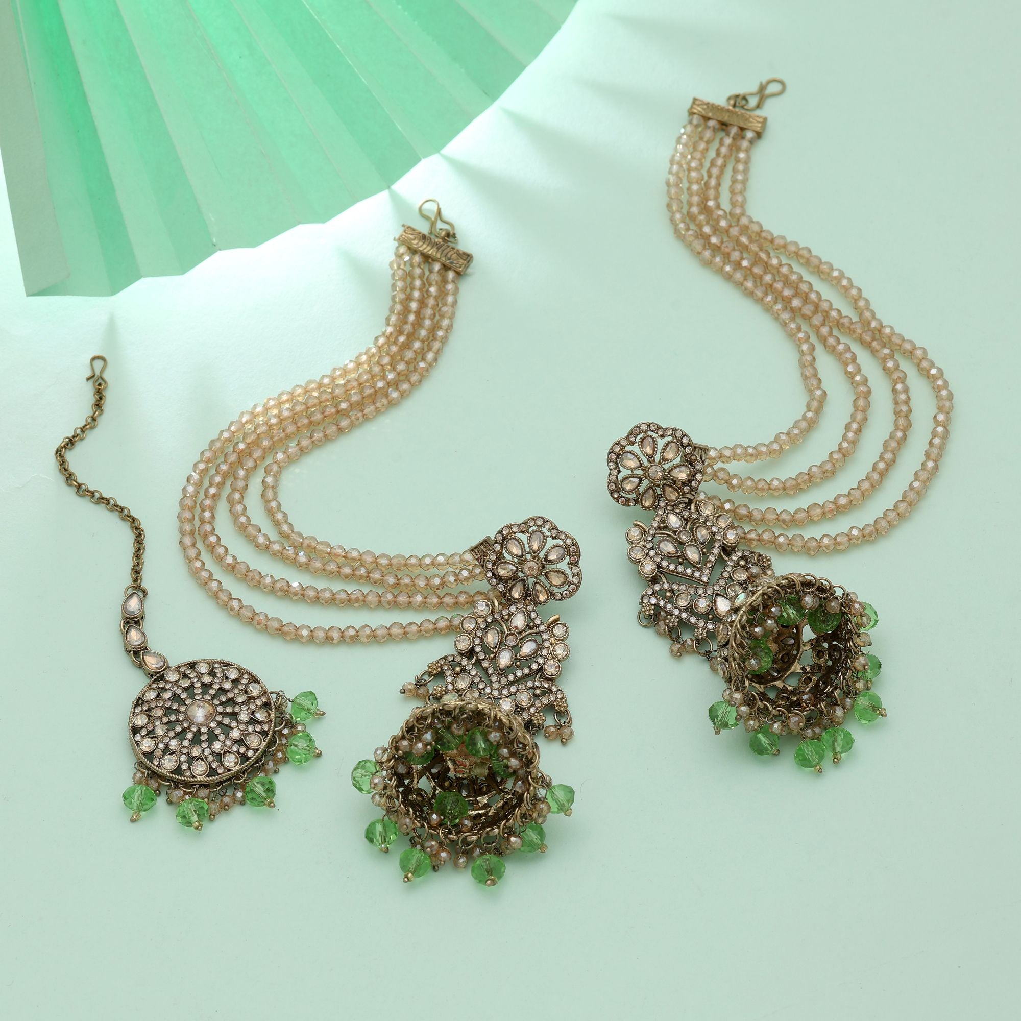 Kundan Earrings with Tikka - Jumkha | gold | red