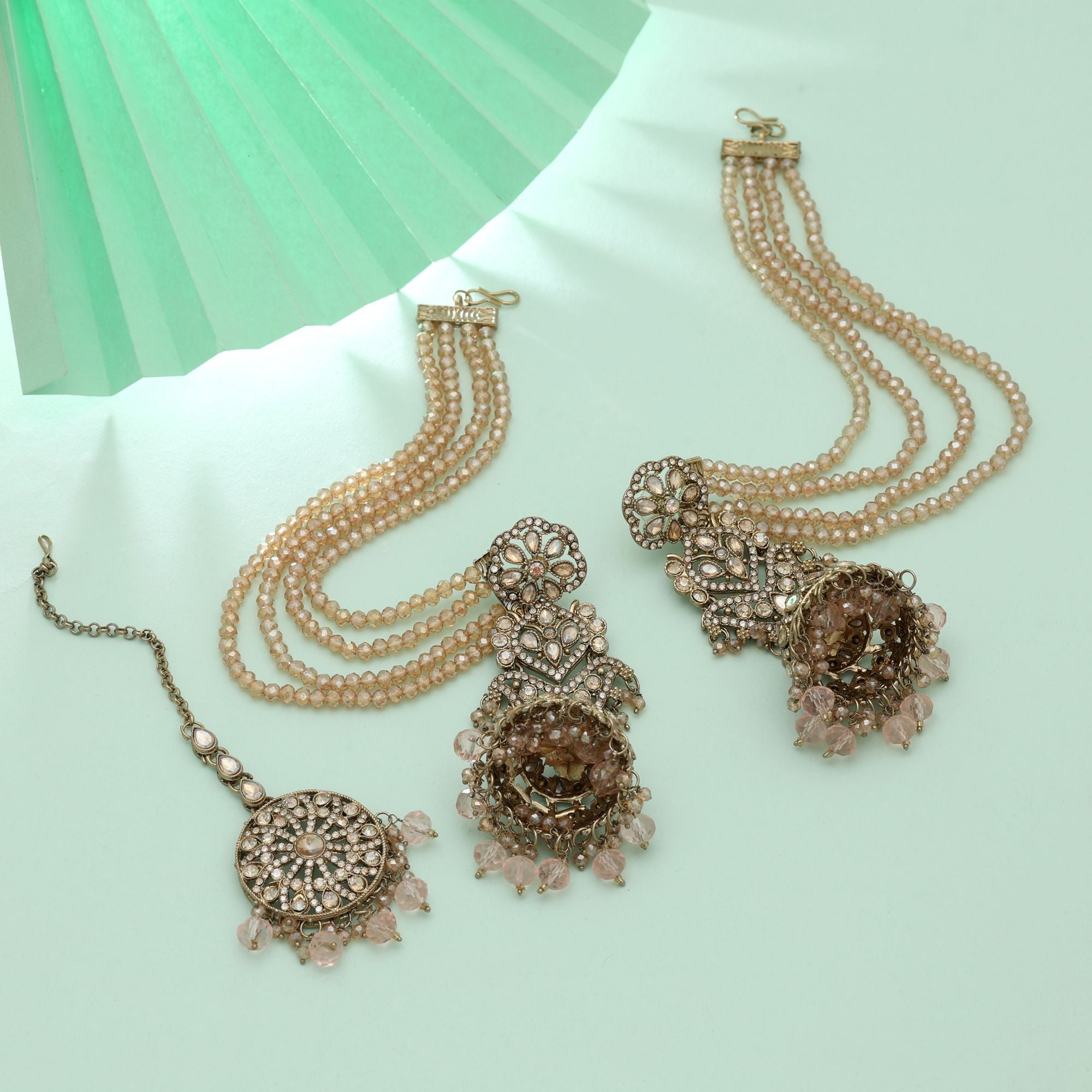 Kundan Earrings with Tikka - Jumkha | gold | red
