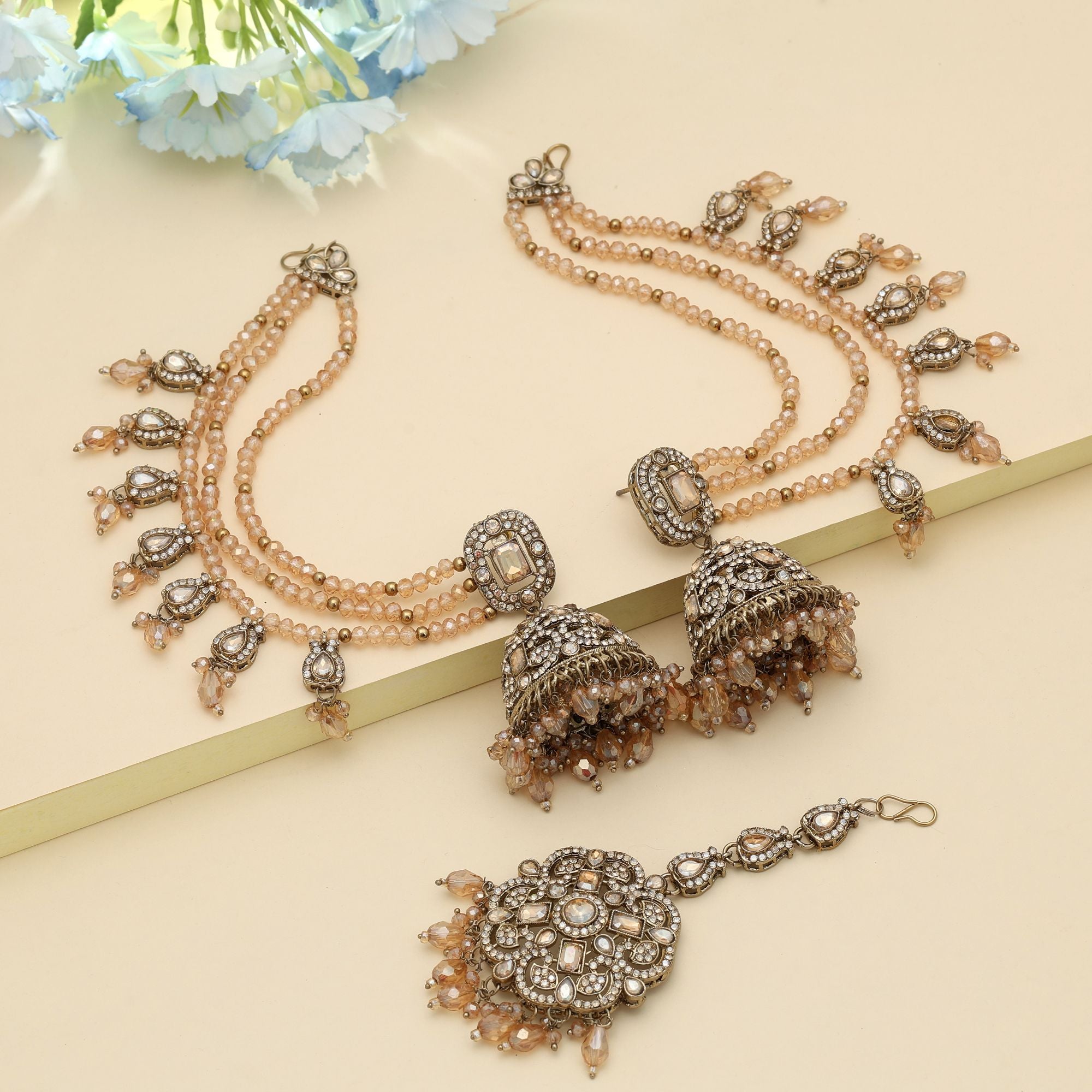 Kundan Ohrringe mit Tikka - Jumkha | gold | Gold
