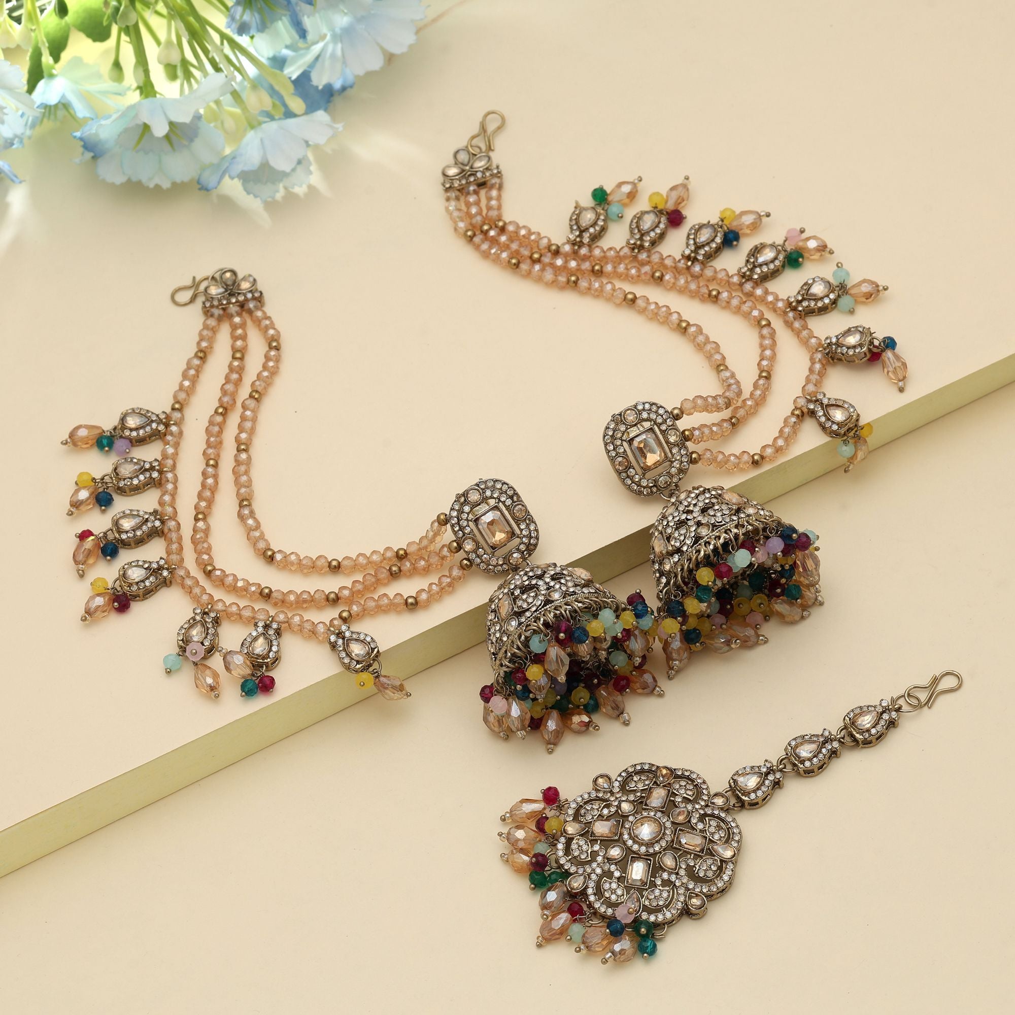 Kundan Ohrringe mit Tikka - Jumkha | Multi color