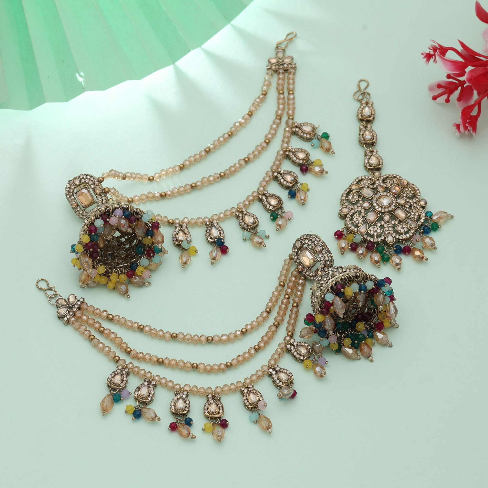Kundan Ohrringe mit Tikka - Jumkha | Multi color