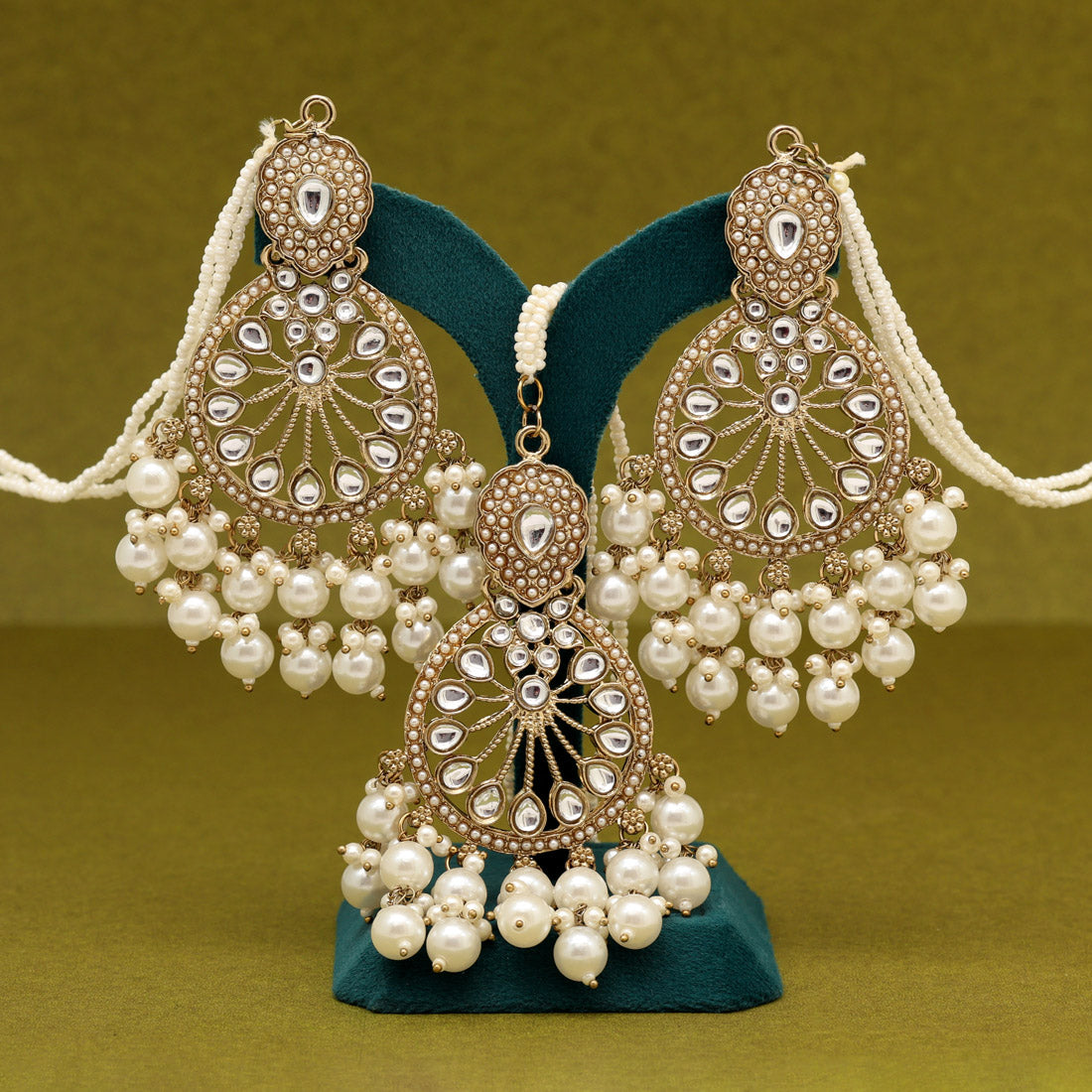 Kundan Ohrringe mit Tikka - Jumkha | gold | multicolor