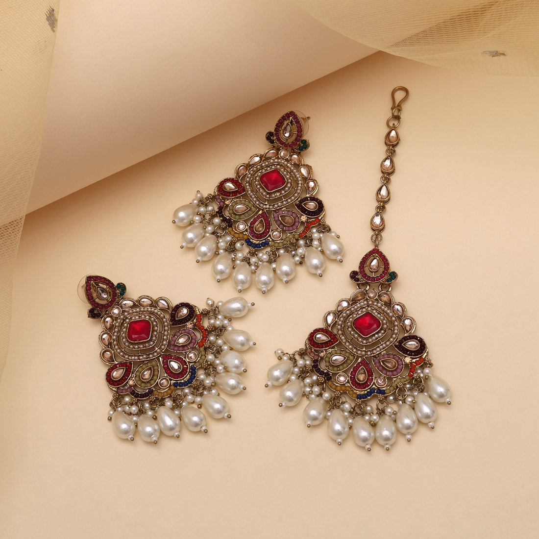 Kundan Ohrringe mit Tikka - Jumkha | gold | multicolor