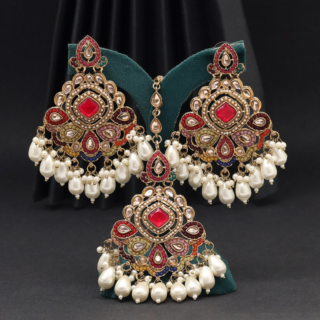 Kundan Ohrringe mit Tikka - Jumkha | gold | multicolor
