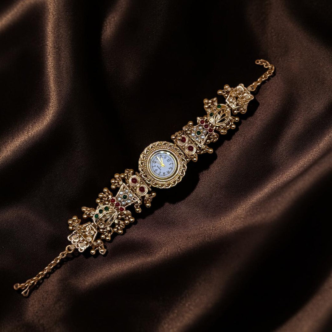 Kundan-Armbanduhr für Damen – Elegante indische Schmuckuhr im Ethno-Design