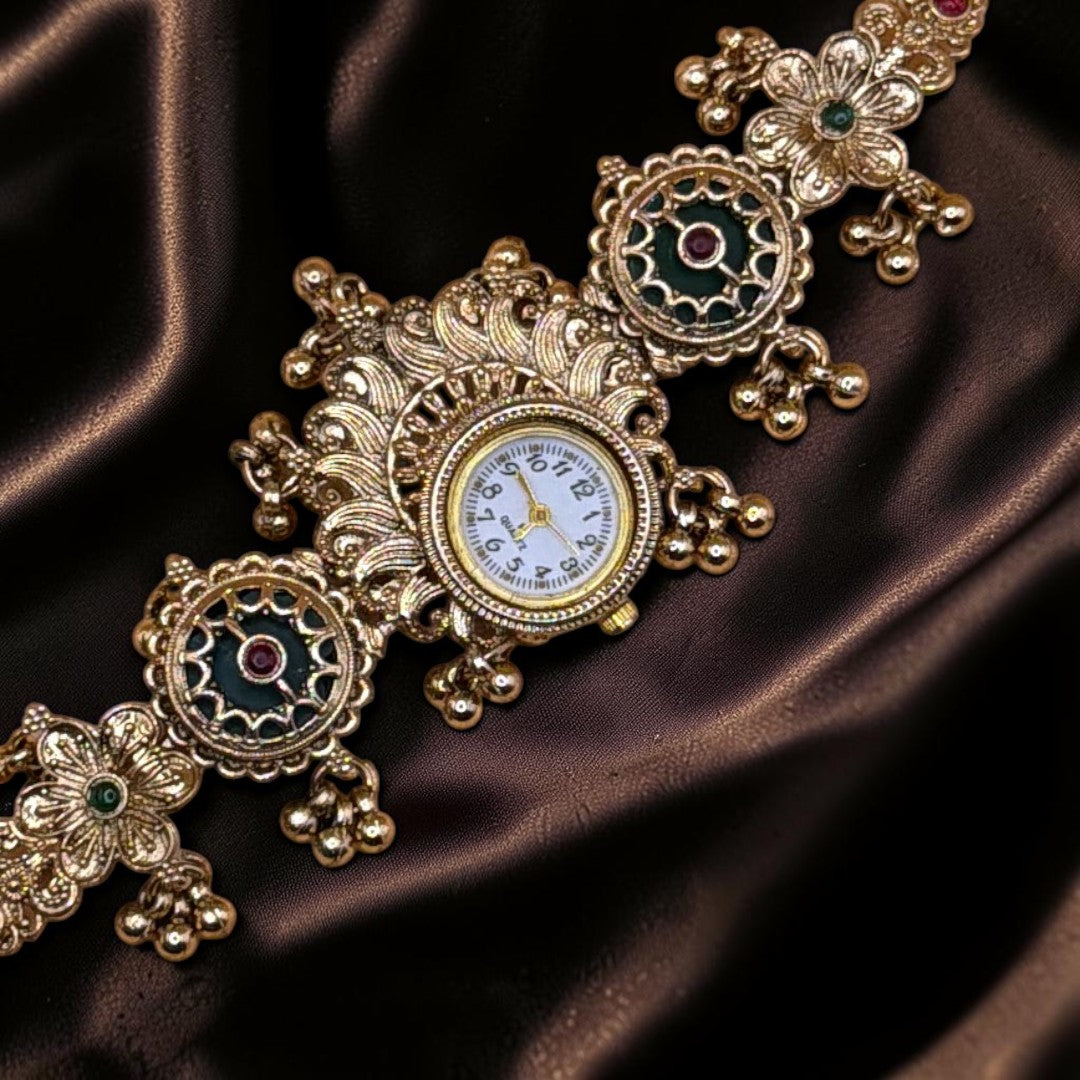 Kundan-Armbanduhr für Damen – Elegante indische Schmuckuhr im Ethno-Design