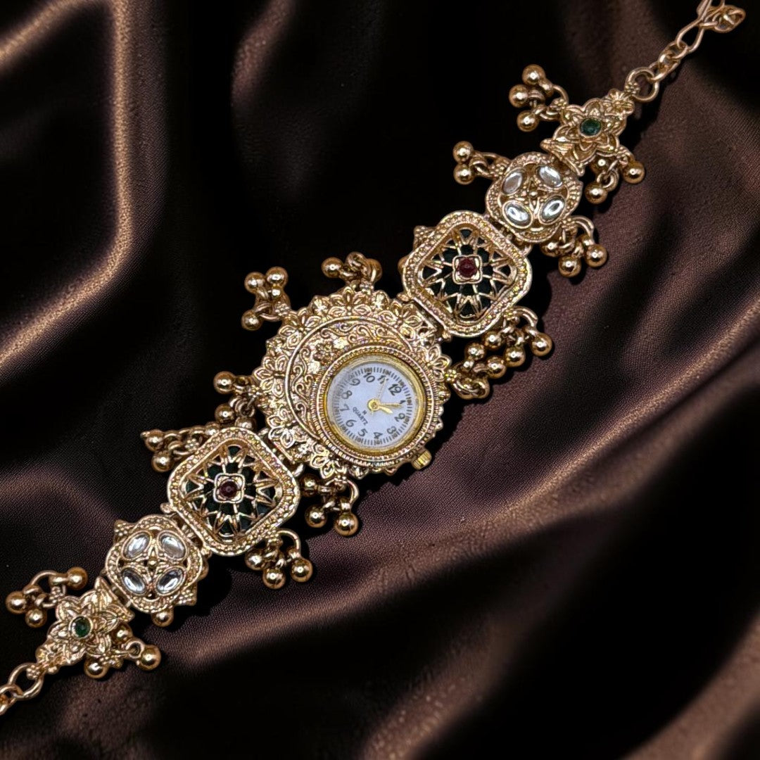 Kundan-Armbanduhr für Damen – Elegante indische Schmuckuhr im Ethno-Design