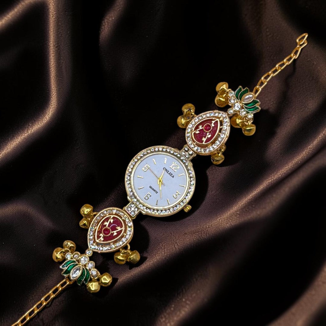 Kundan-Armbanduhr für Damen – Elegante indische Schmuckuhr im Ethno-Design