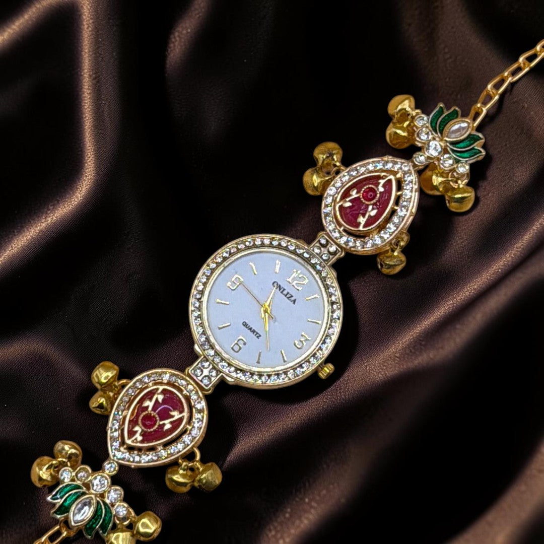 Kundan-Armbanduhr für Damen – Elegante indische Schmuckuhr im Ethno-Design
