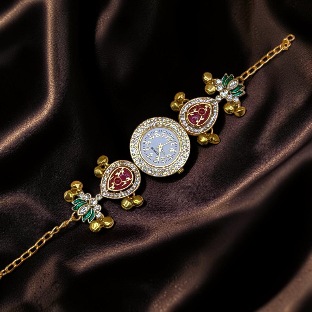 Kundan-Armbanduhr für Damen – Elegante indische Schmuckuhr im Ethno-Design