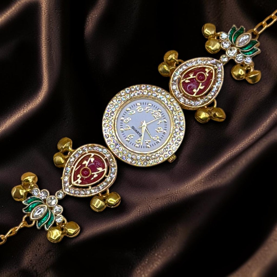 Kundan-Armbanduhr für Damen – Elegante indische Schmuckuhr im Ethno-Design