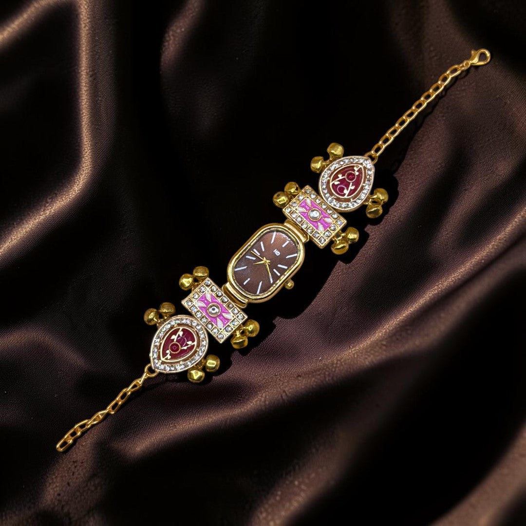 Kundan-Armbanduhr für Damen – Elegante indische Schmuckuhr im Ethno-Design
