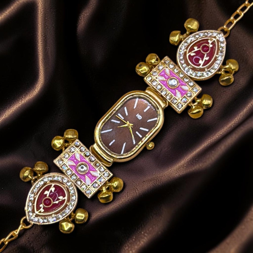Kundan-Armbanduhr für Damen – Elegante indische Schmuckuhr im Ethno-Design