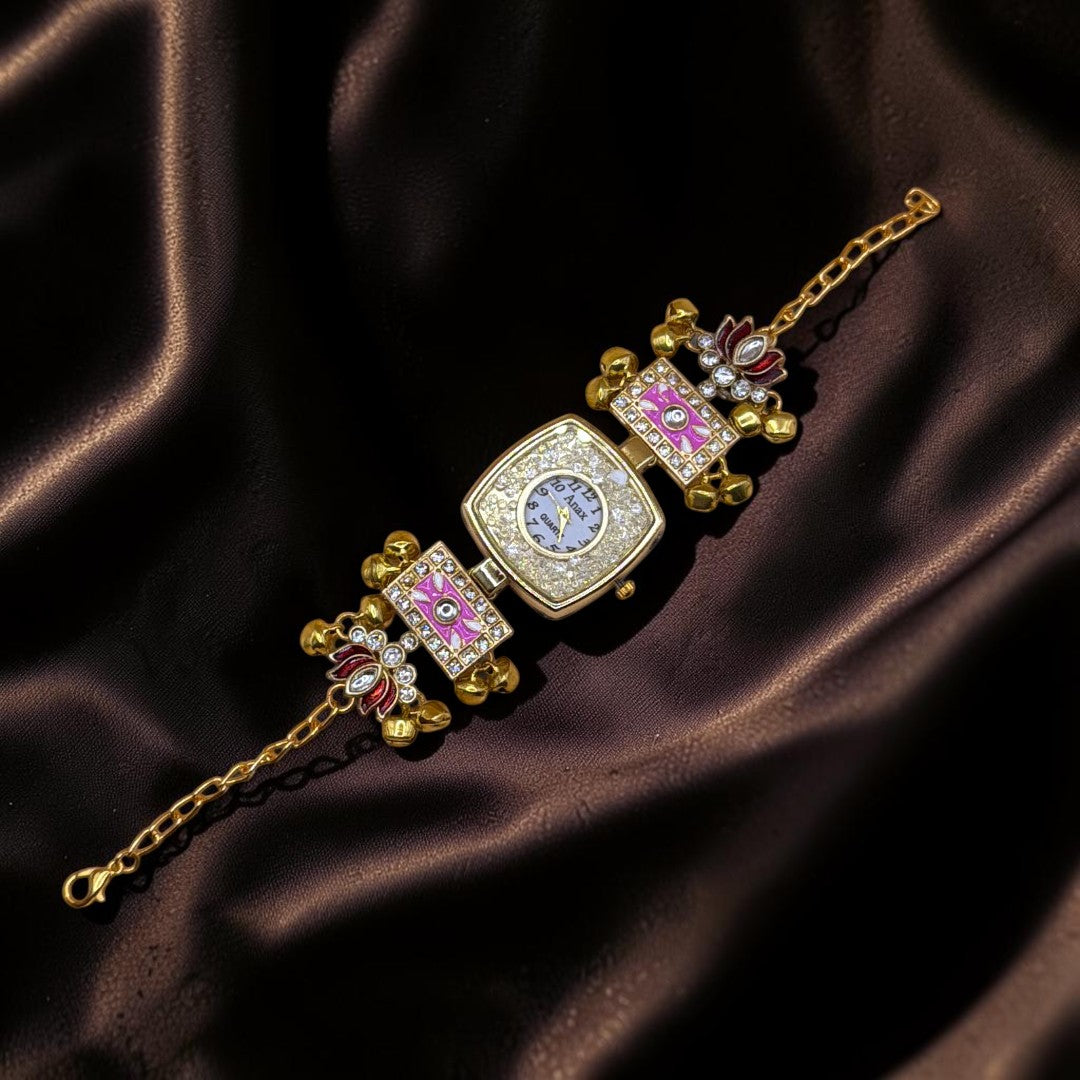 Kundan-Armbanduhr für Damen – Elegante indische Schmuckuhr im Ethno-Design