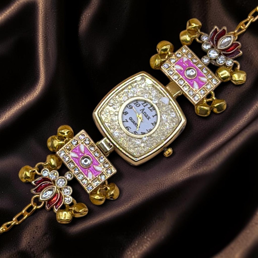 Kundan-Armbanduhr für Damen – Elegante indische Schmuckuhr im Ethno-Design