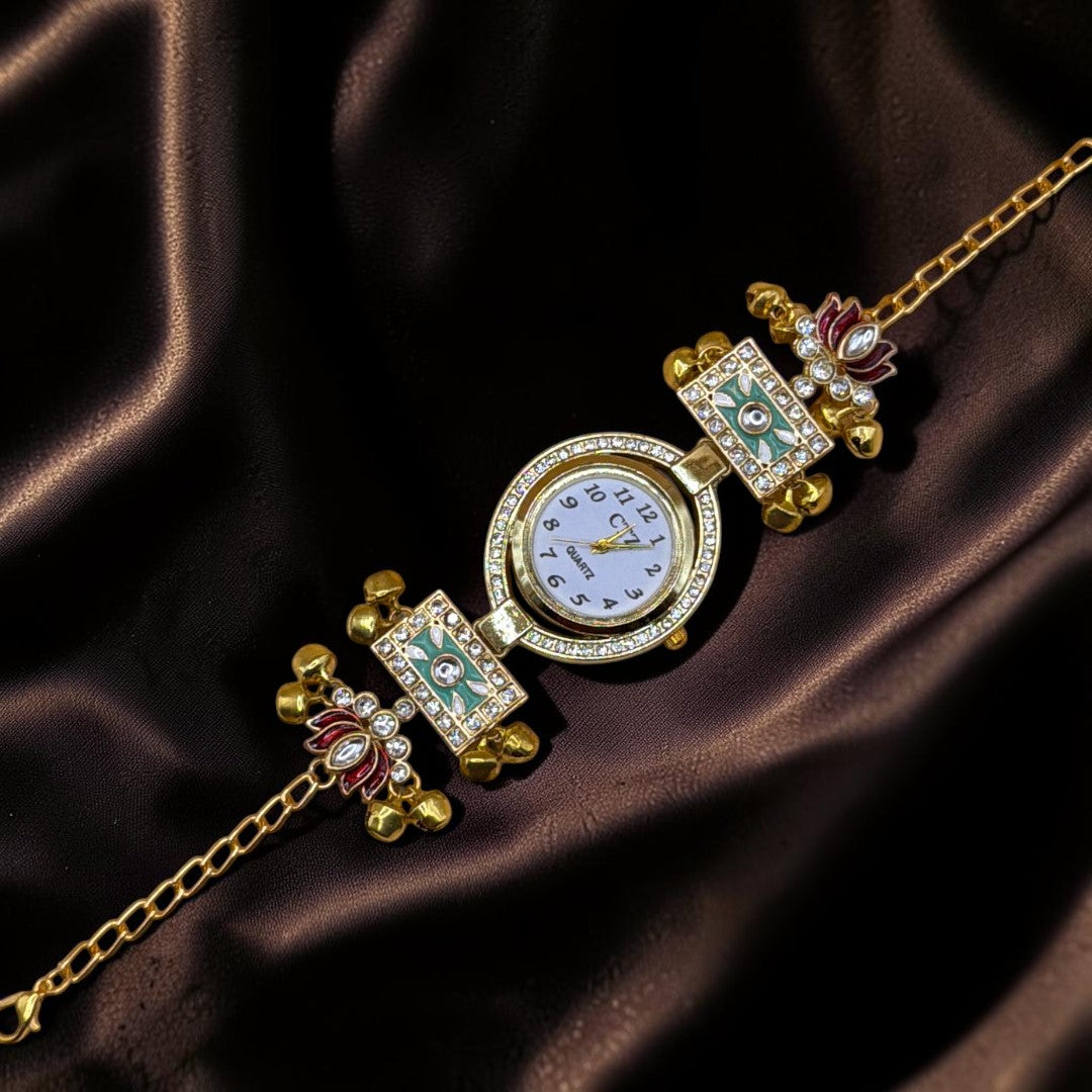 Kundan-Armbanduhr für Damen – Elegante indische Schmuckuhr im Ethno-Design