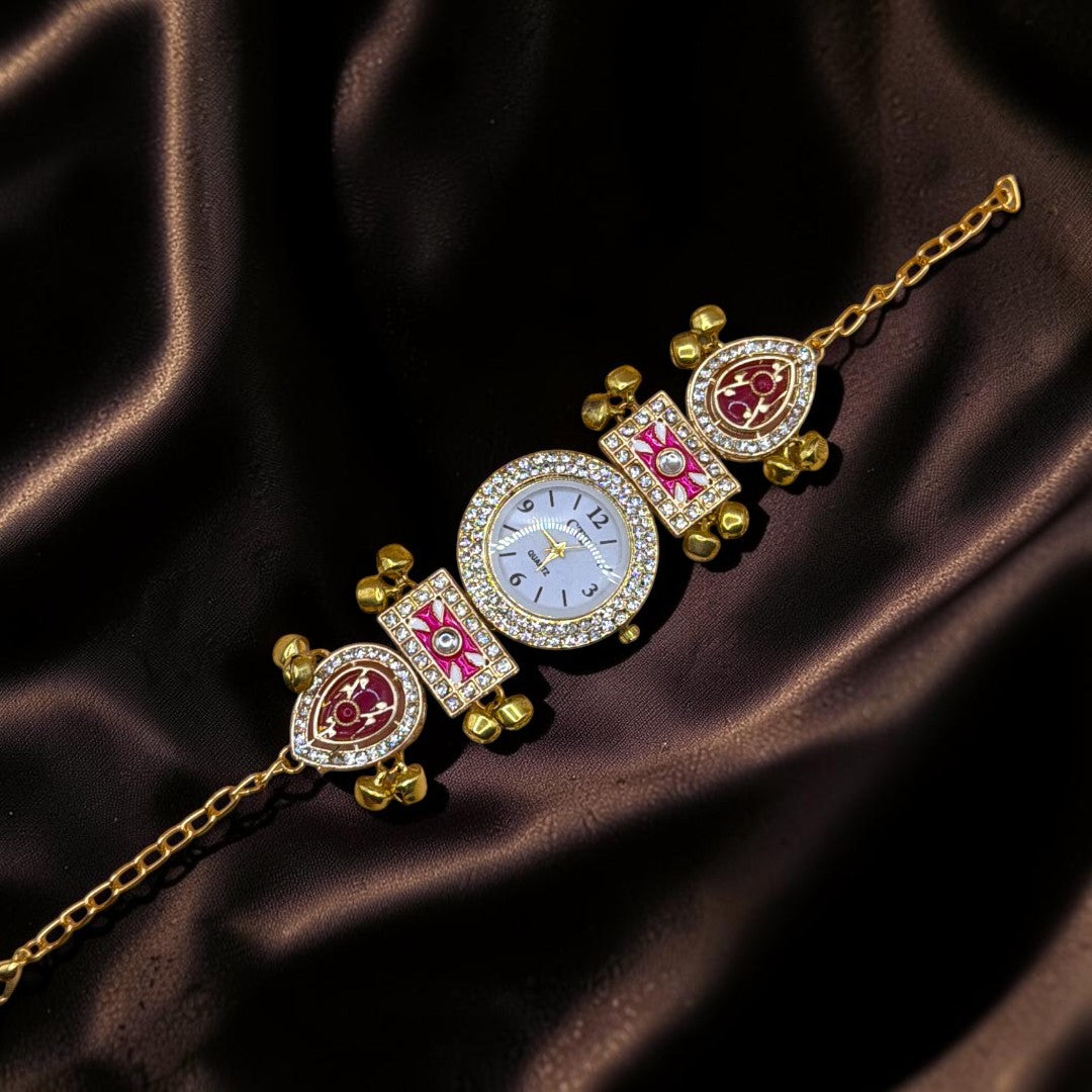 Kundan-Armbanduhr für Damen – Elegante indische Schmuckuhr im Ethno-Design