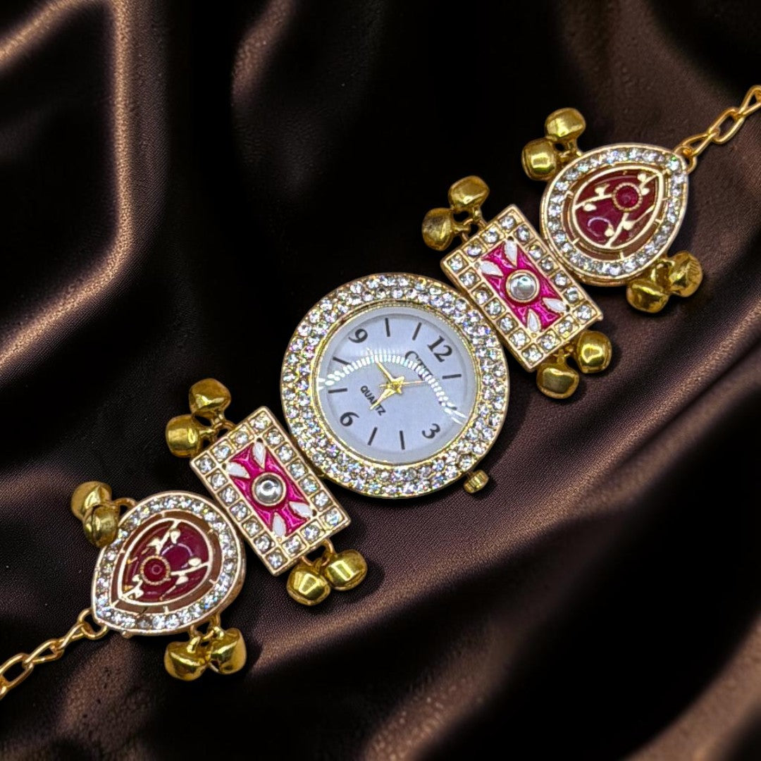 Kundan-Armbanduhr für Damen – Elegante indische Schmuckuhr im Ethno-Design