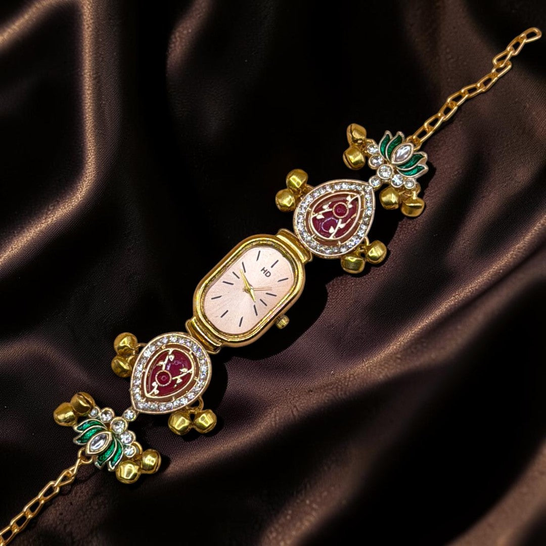 Kundan-Armbanduhr für Damen – Elegante indische Schmuckuhr im Ethno-Design