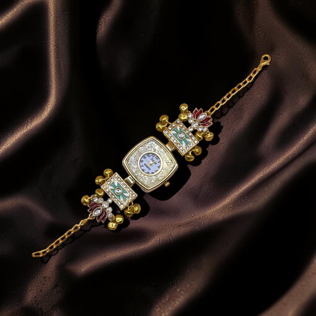 Kundan-Armbanduhr für Damen – Elegante indische Schmuckuhr im Ethno-Design