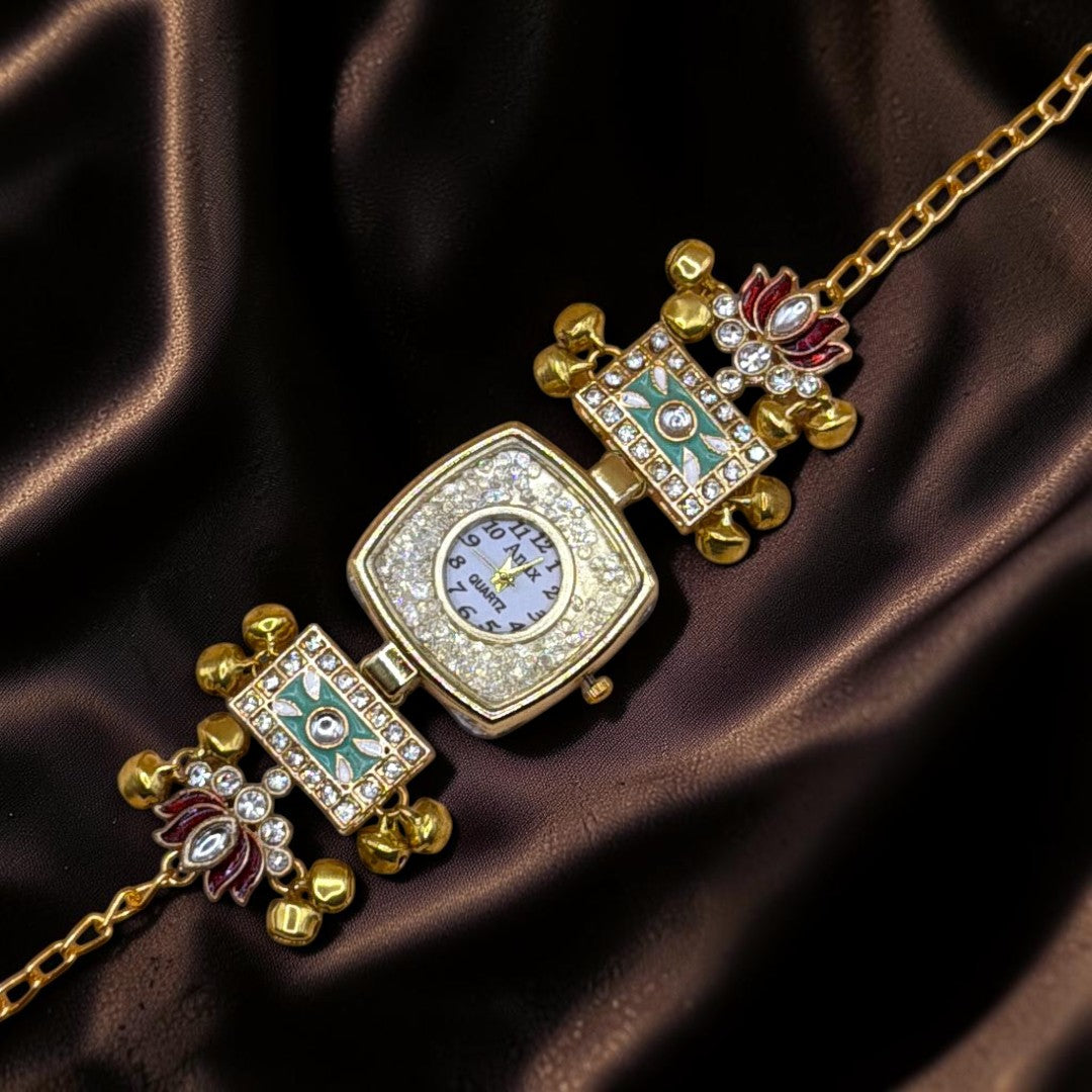 Kundan-Armbanduhr für Damen – Elegante indische Schmuckuhr im Ethno-Design