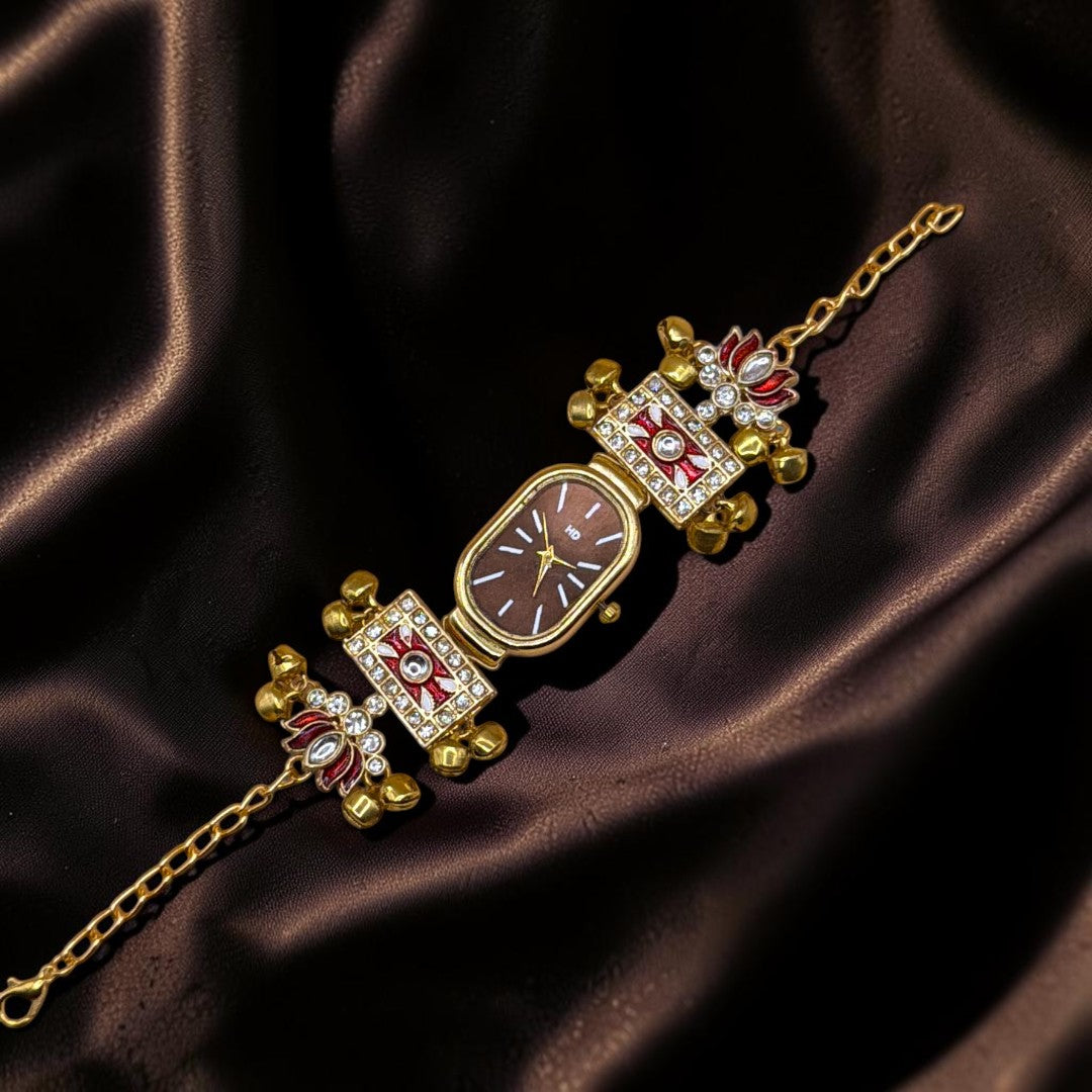 Kundan-Armbanduhr für Damen – Elegante indische Schmuckuhr im Ethno-Design