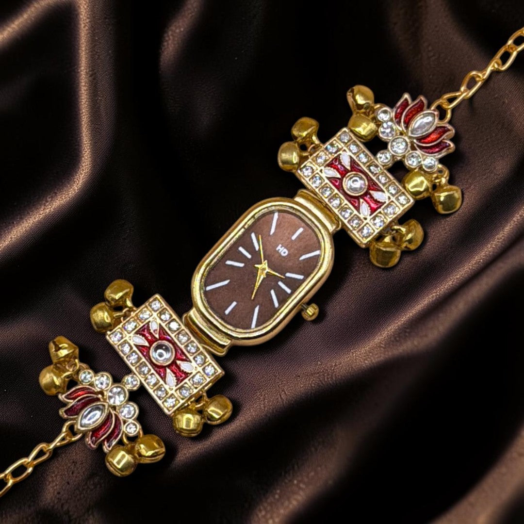 Kundan-Armbanduhr für Damen – Elegante indische Schmuckuhr im Ethno-Design