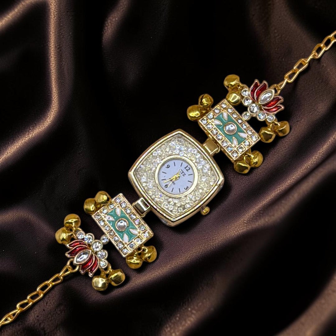 Kundan-Armbanduhr für Damen – Elegante indische Schmuckuhr im Ethno-Design