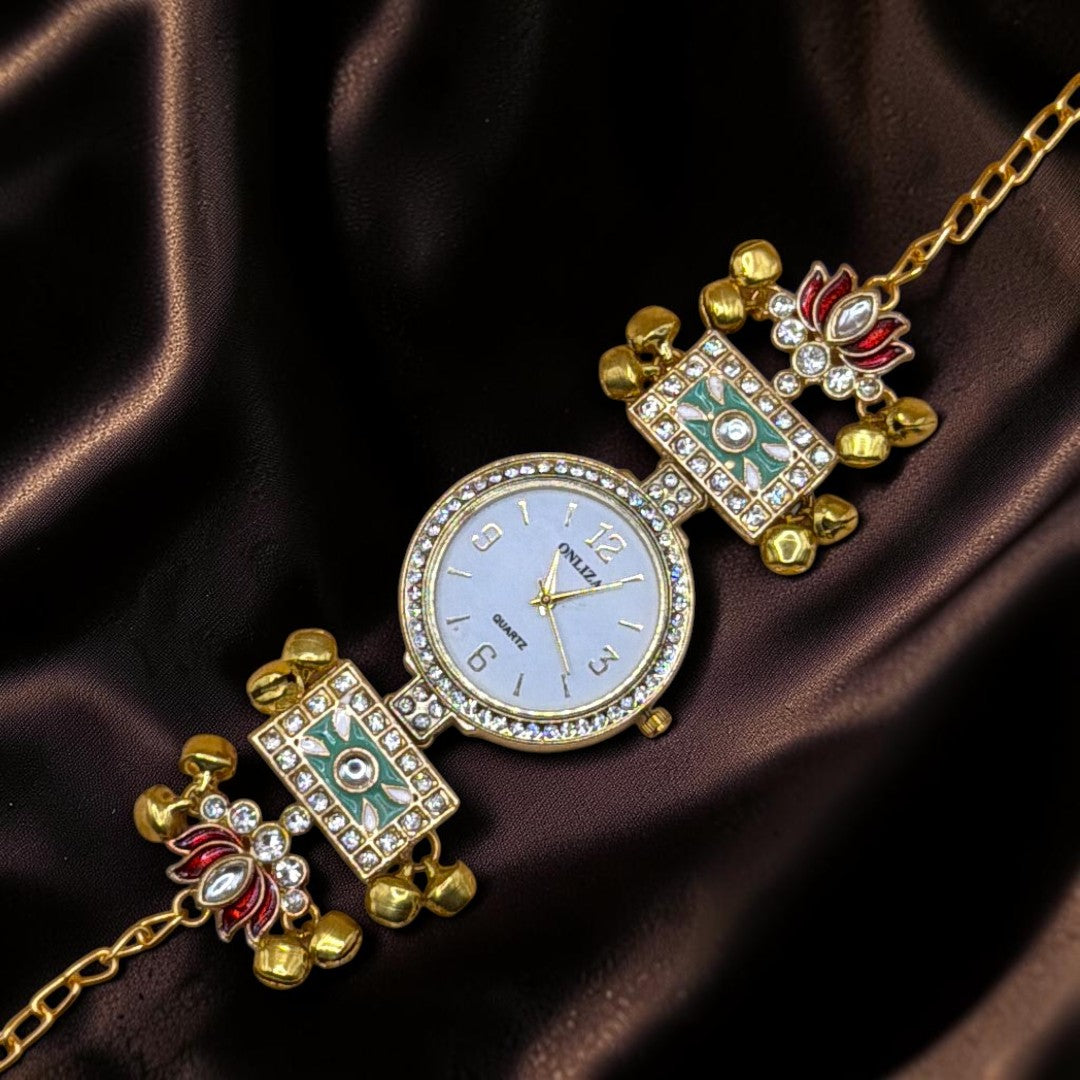 Kundan-Armbanduhr für Damen – Elegante indische Schmuckuhr im Ethno-Design