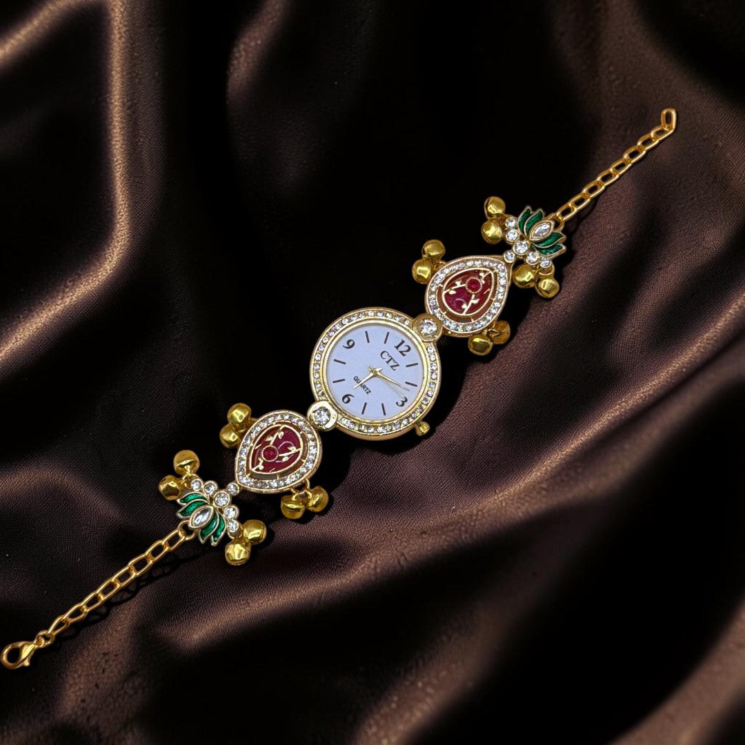 Kundan-Armbanduhr für Damen – Elegante indische Schmuckuhr im Ethno-Design