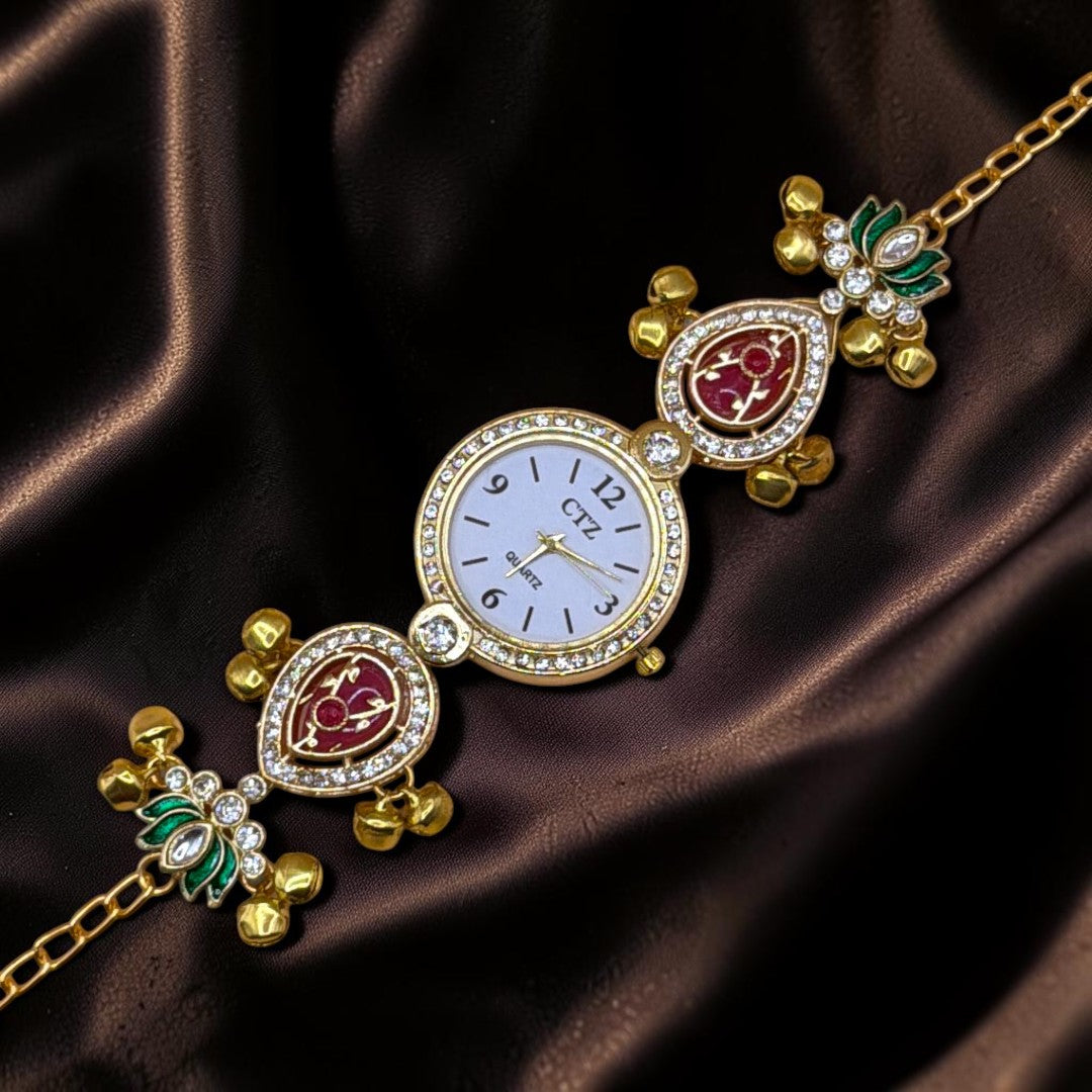 Kundan-Armbanduhr für Damen – Elegante indische Schmuckuhr im Ethno-Design