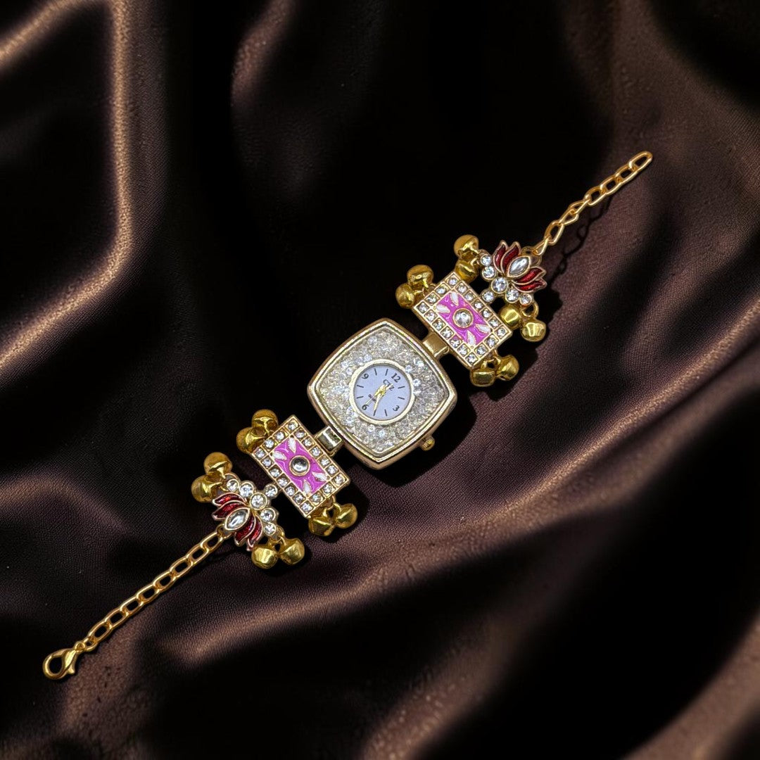 Kundan-Armbanduhr für Damen – Elegante indische Schmuckuhr im Ethno-Design
