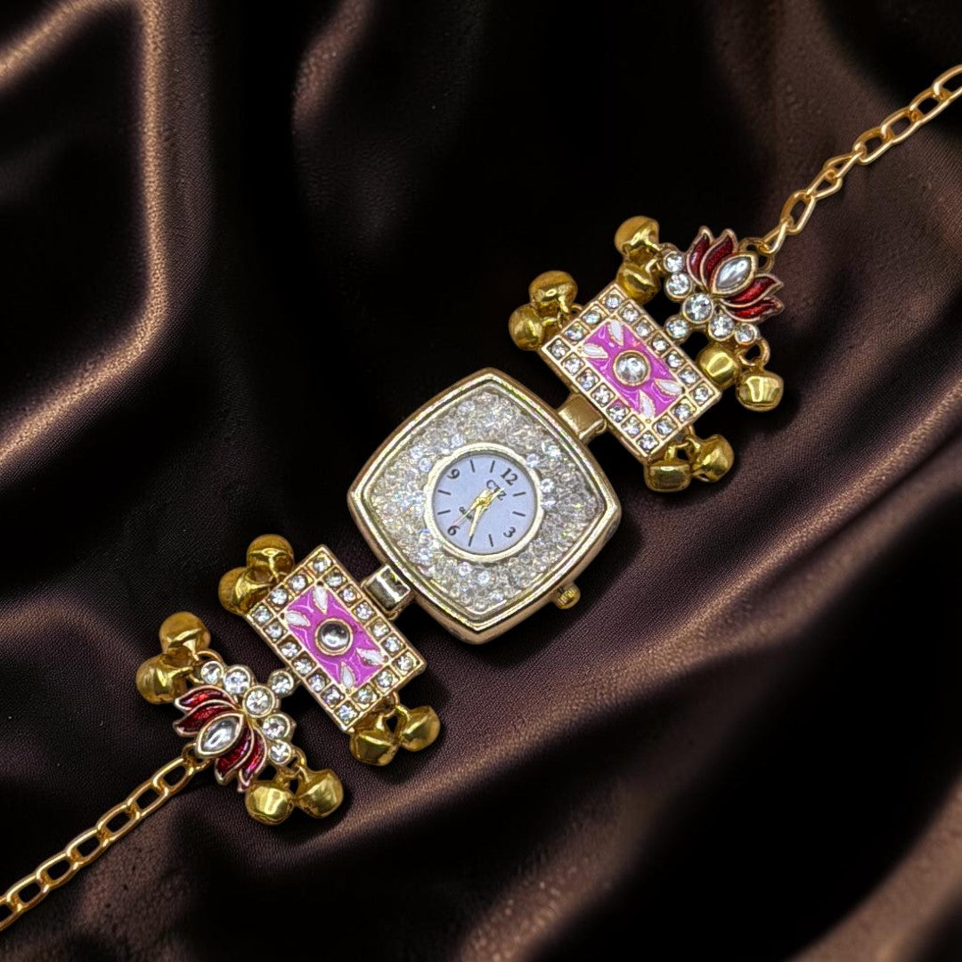 Kundan-Armbanduhr für Damen – Elegante indische Schmuckuhr im Ethno-Design