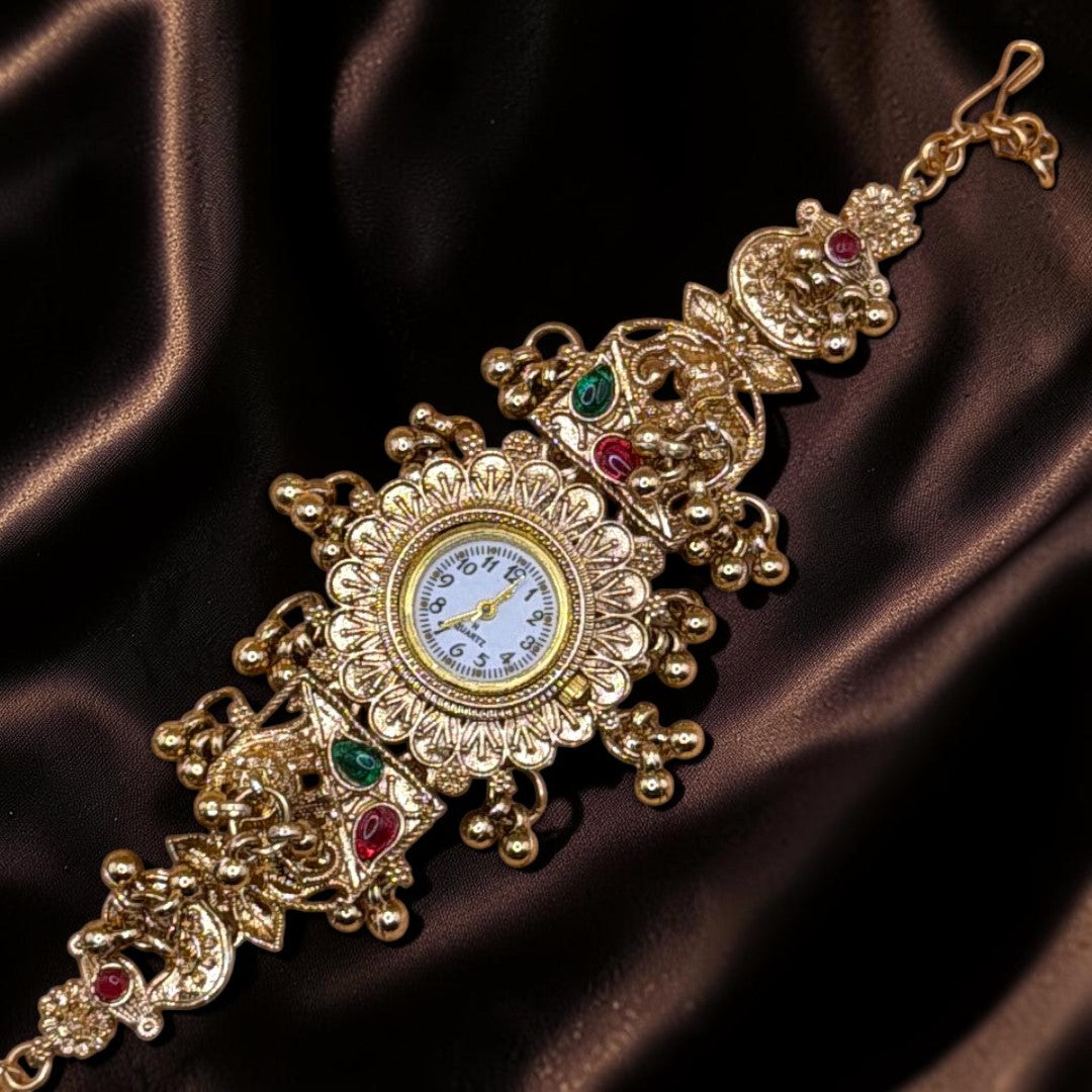 Kundan-Armbanduhr für Damen – Elegante indische Schmuckuhr im Ethno-Design