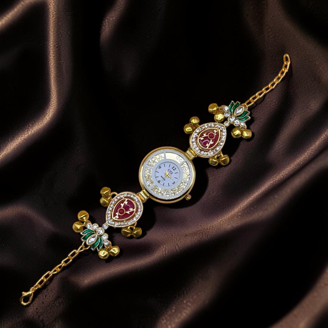 Kundan-Armbanduhr für Damen – Elegante indische Schmuckuhr im Ethno-Design