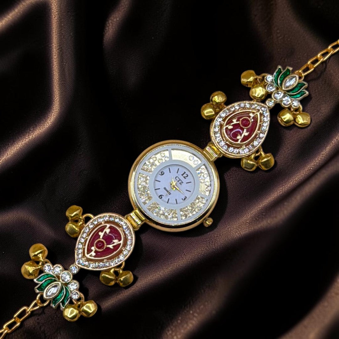 Kundan-Armbanduhr für Damen – Elegante indische Schmuckuhr im Ethno-Design