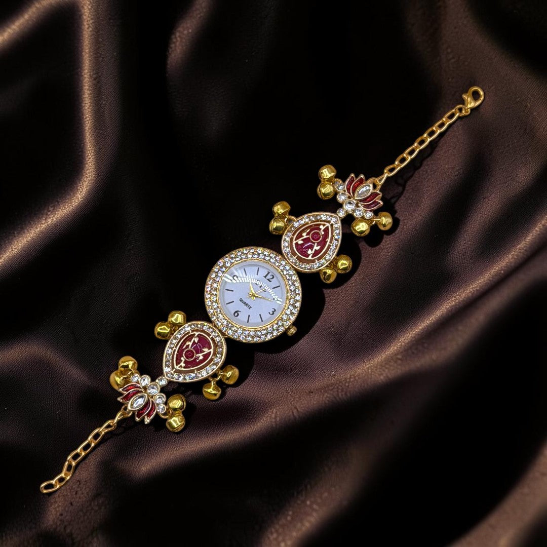 Kundan-Armbanduhr für Damen – Elegante indische Schmuckuhr im Ethno-Design