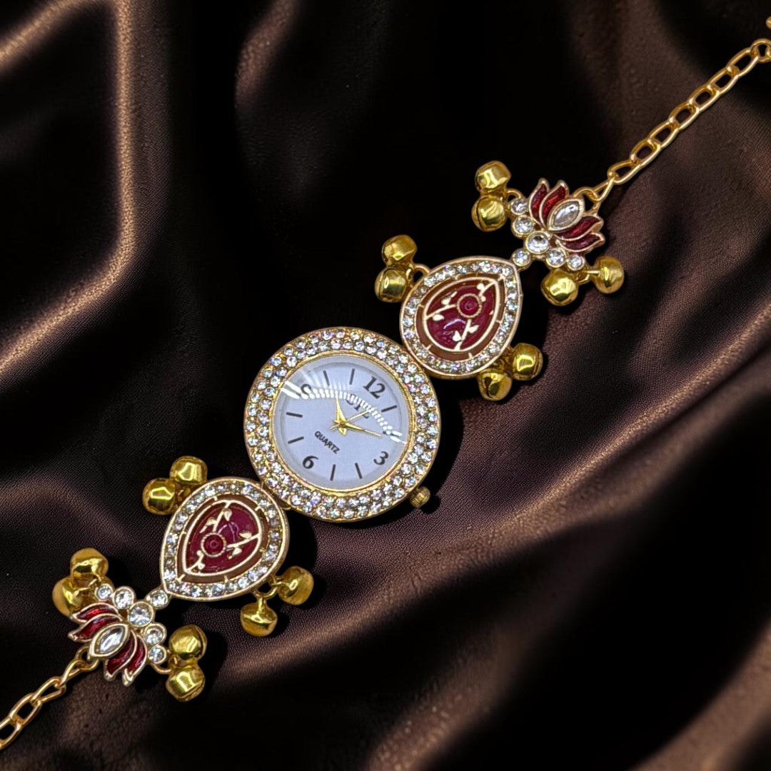 Kundan-Armbanduhr für Damen – Elegante indische Schmuckuhr im Ethno-Design