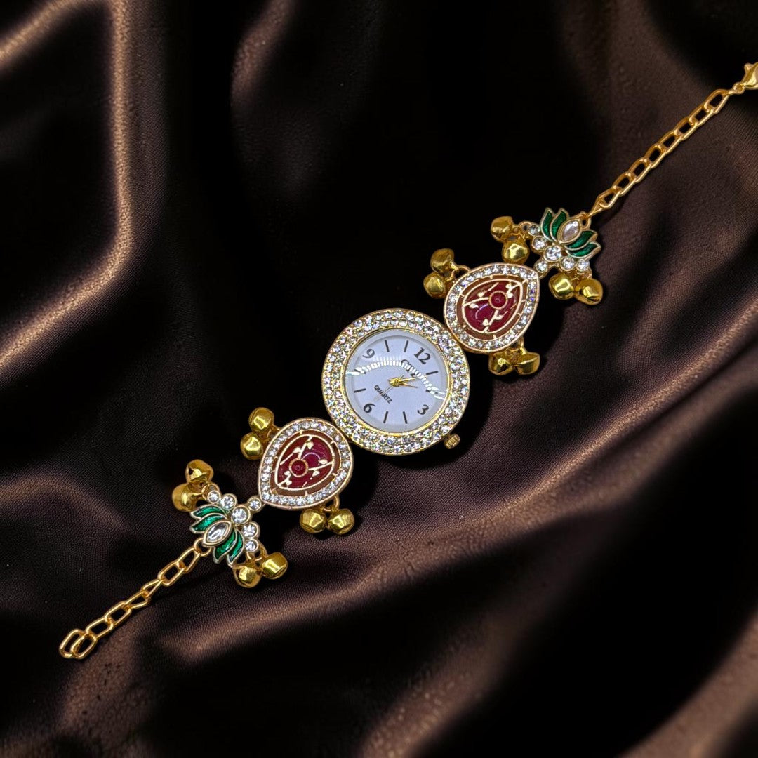 Kundan-Armbanduhr für Damen – Elegante indische Schmuckuhr im Ethno-Design