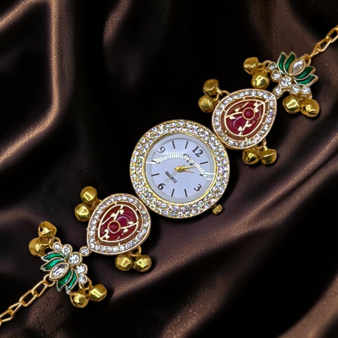 Kundan-Armbanduhr für Damen – Elegante indische Schmuckuhr im Ethno-Design