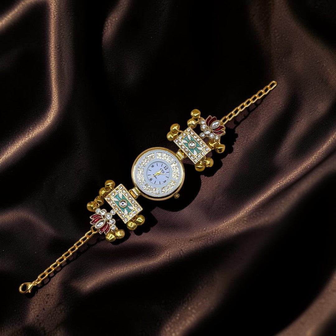 Kundan-Armbanduhr für Damen – Elegante indische Schmuckuhr im Ethno-Design